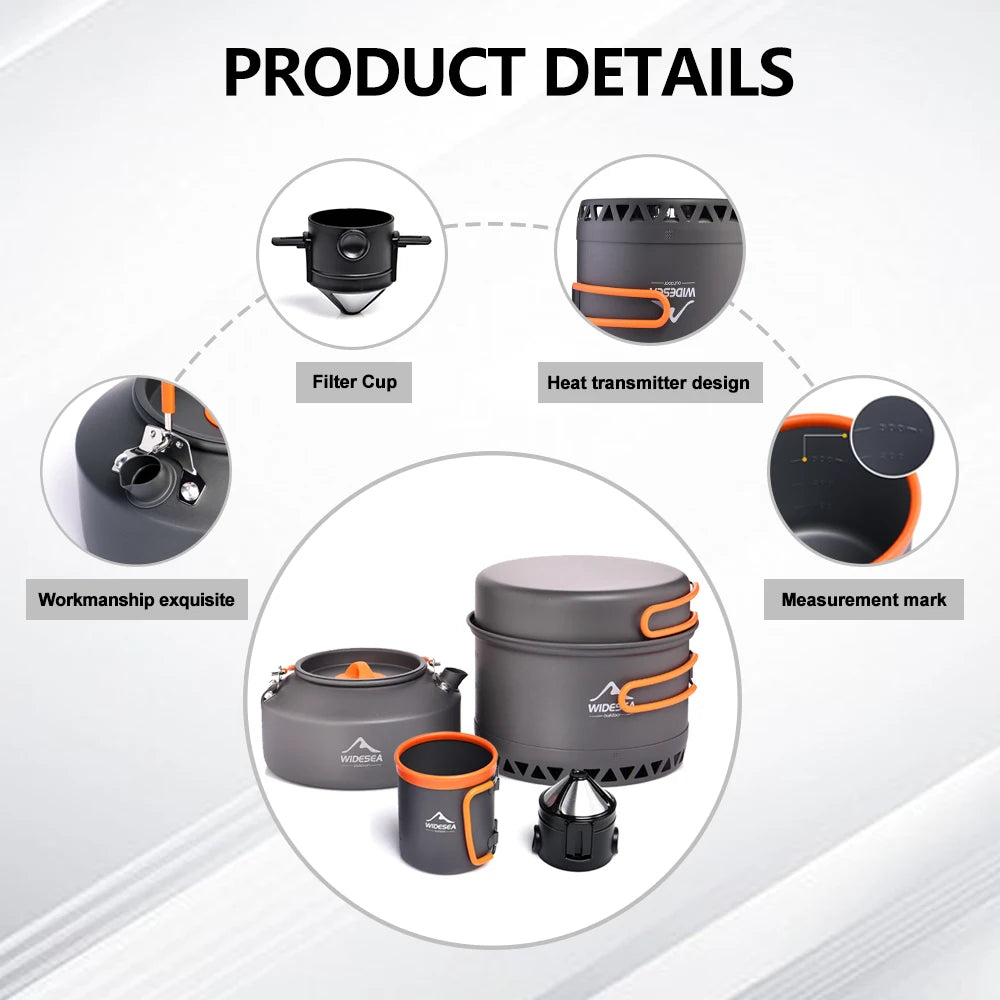 Widesea Outdoor Camping Cookware Set Pots Kettle Cups Utensils