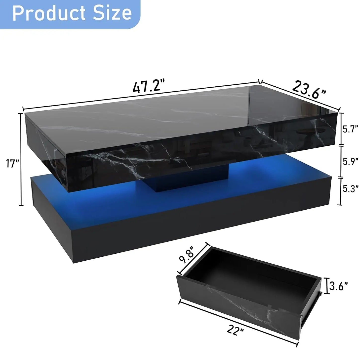 QiaoShiRen Modern LED Coffee Table With Two Storage Drawers