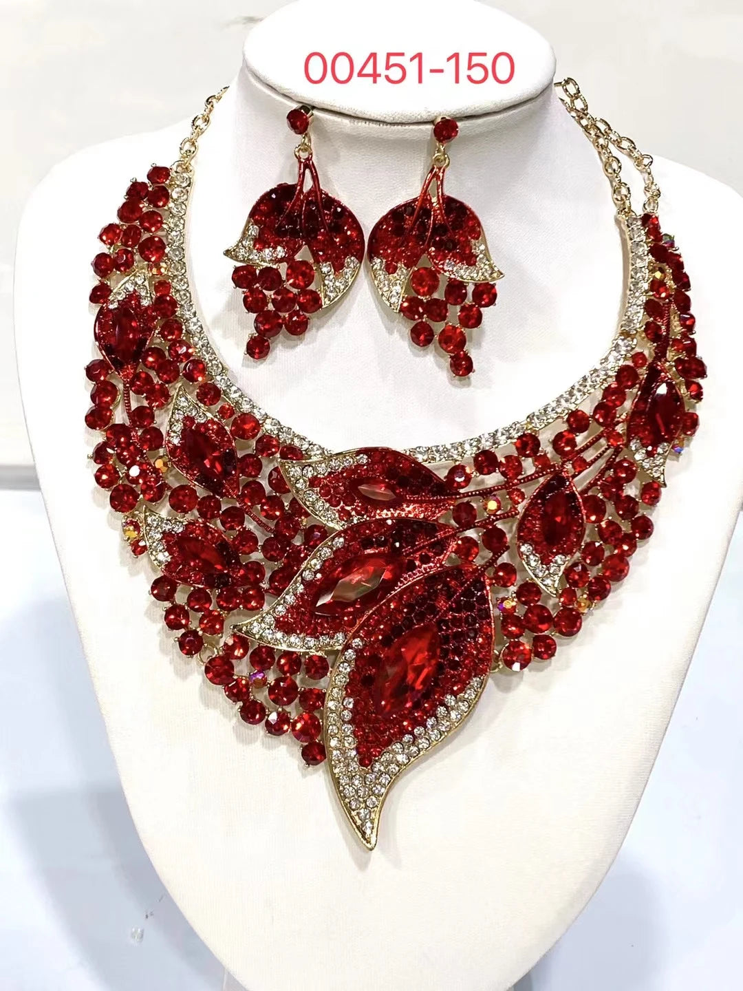 African Bridal Rhinestone Necklace And Earrings Set Wedding Jewelry