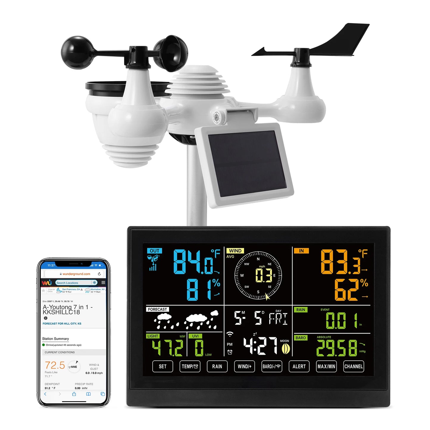SucceBuy 7-in-1 Wi-Fi Weather Station With Outdoor Sensor