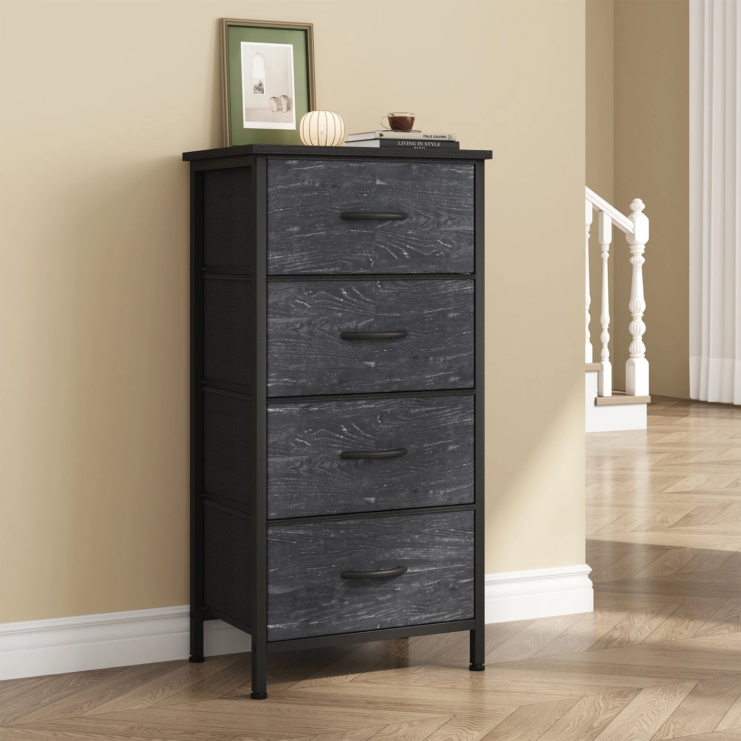 JHK Four Drawer Fabric Cabinets Living Room With Metal Frame