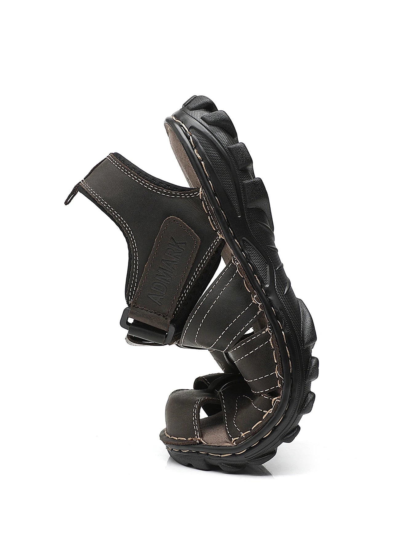 ADMARK Men's Closed Toe Full Grain Leather Fisherman Sandals With Arch Support