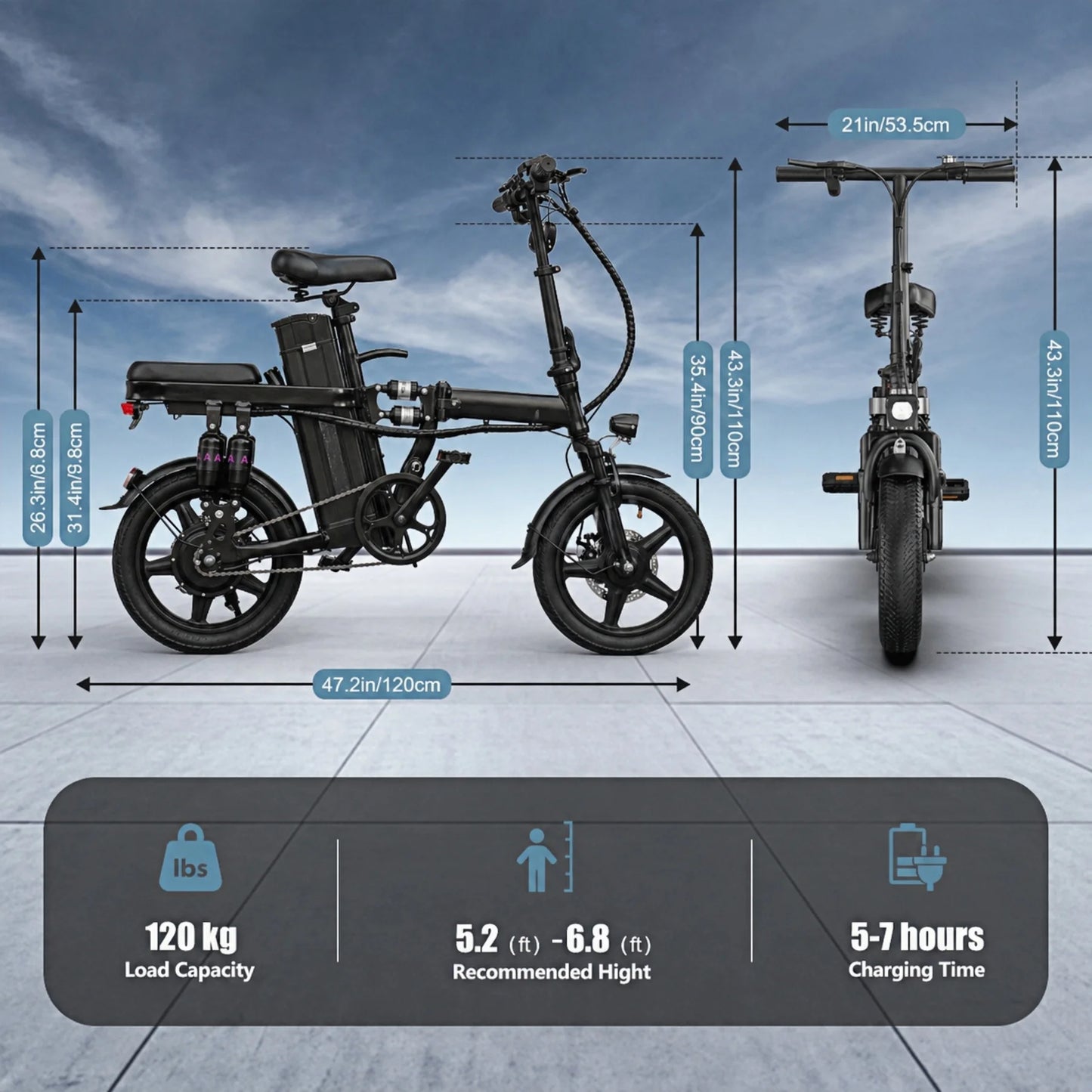 Foldable Electric Bicycle For Adults, 500W Motor, 48V Battery, 8 Shock Absorbers