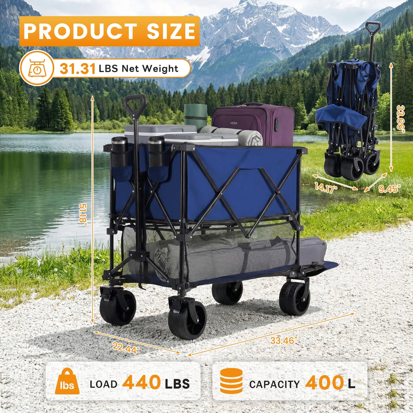 JHK Finishes Double Decker Wagon Cart 440 Lb Capacity Foldable