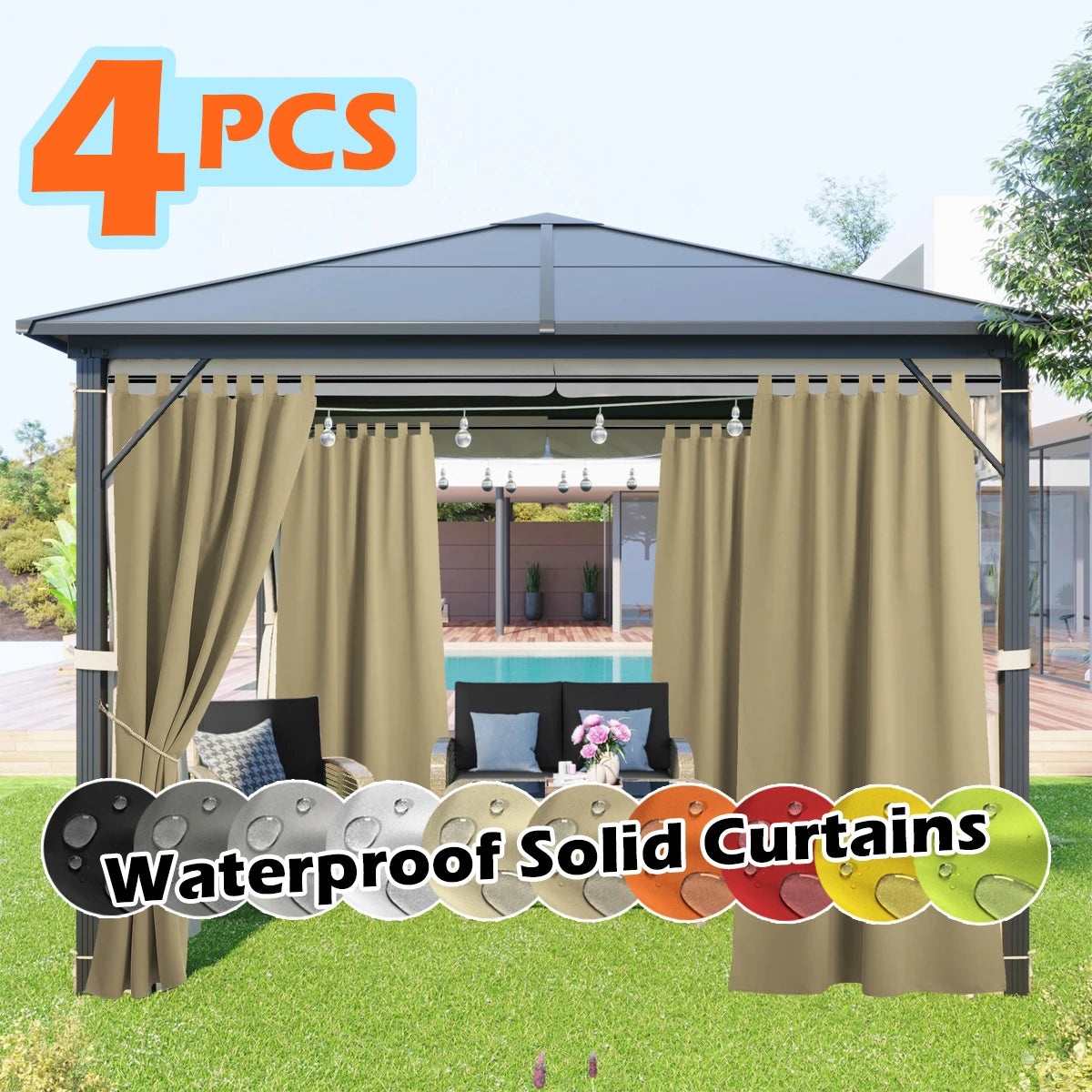 SABALANICA 4 Panels Outdoor Curtains Waterproof UV Resistant