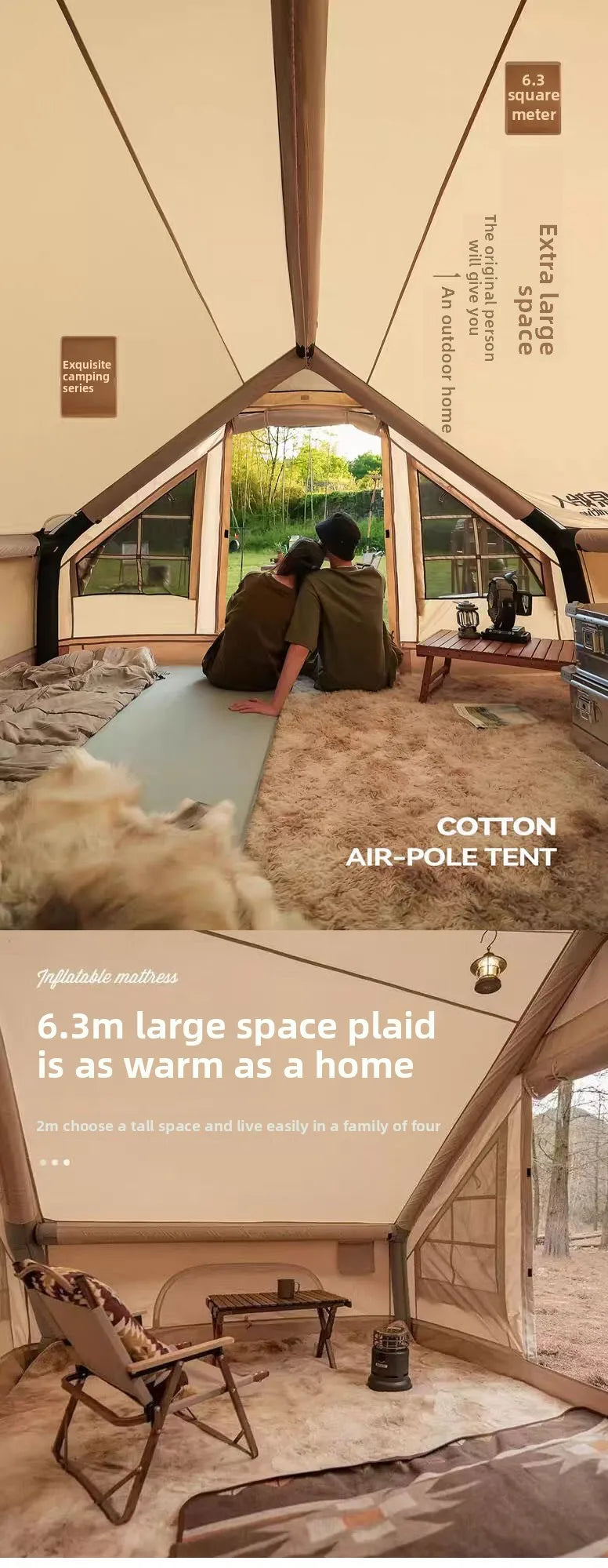 Inflatable Family Tent With Skylight Hand Pump And Chimney