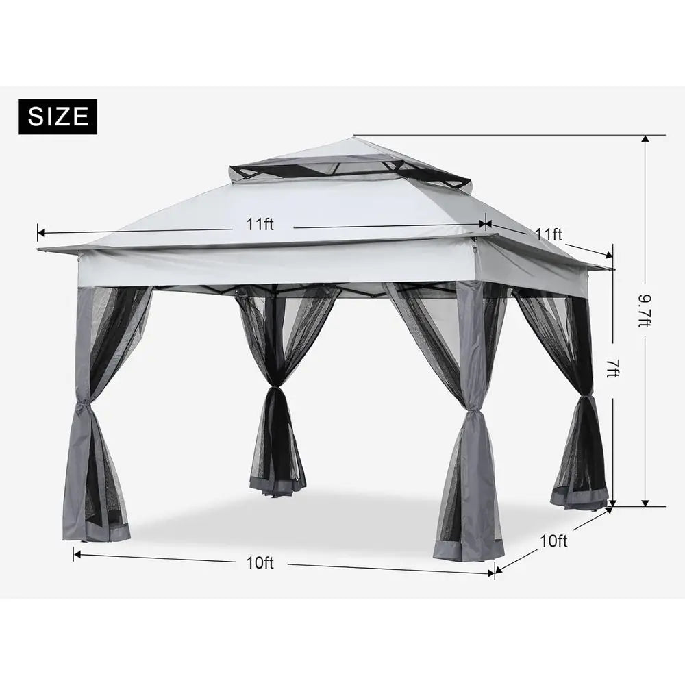 Patio Gazebo With Mesh Walls For Outdoor Shade And Privacy
