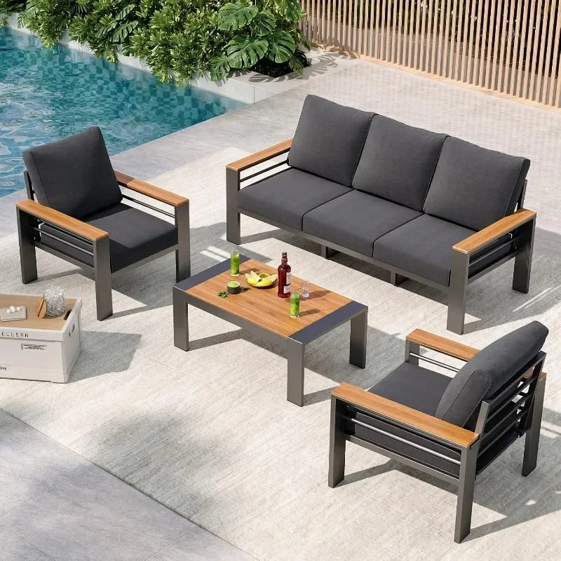 Aluminum Outdoor Patio Furniture Set 7 Seat Sectional With Coffee Table