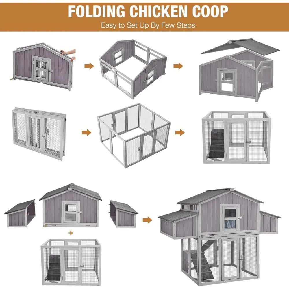 Foldable Outdoor Chicken Coop For 6-8 Chickens Weather Resistant
