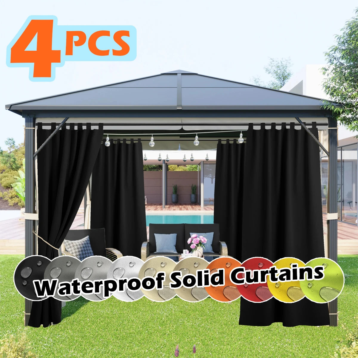 SABALANICA 4 Panels Outdoor Curtains Waterproof UV Resistant