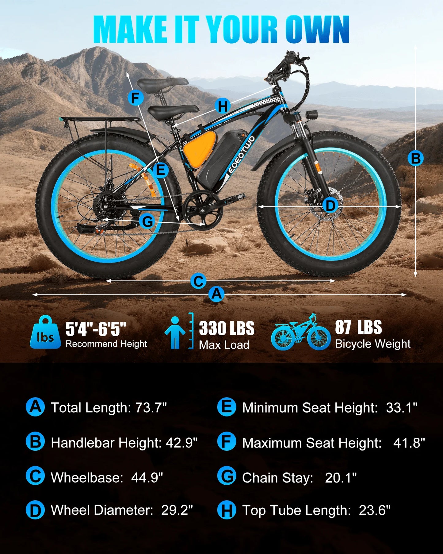 EOEOTWO Fat Tire Electric Bike With Powerful 1000W Motor