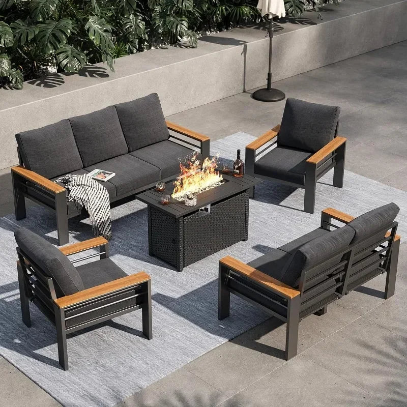 Aluminum Outdoor Patio Furniture Set 7 Seat Sectional With Coffee Table