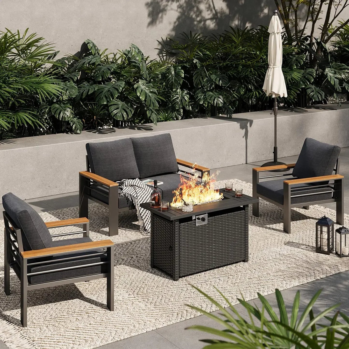 Aluminum Outdoor Patio Furniture Set 7 Seat Sectional With Coffee Table