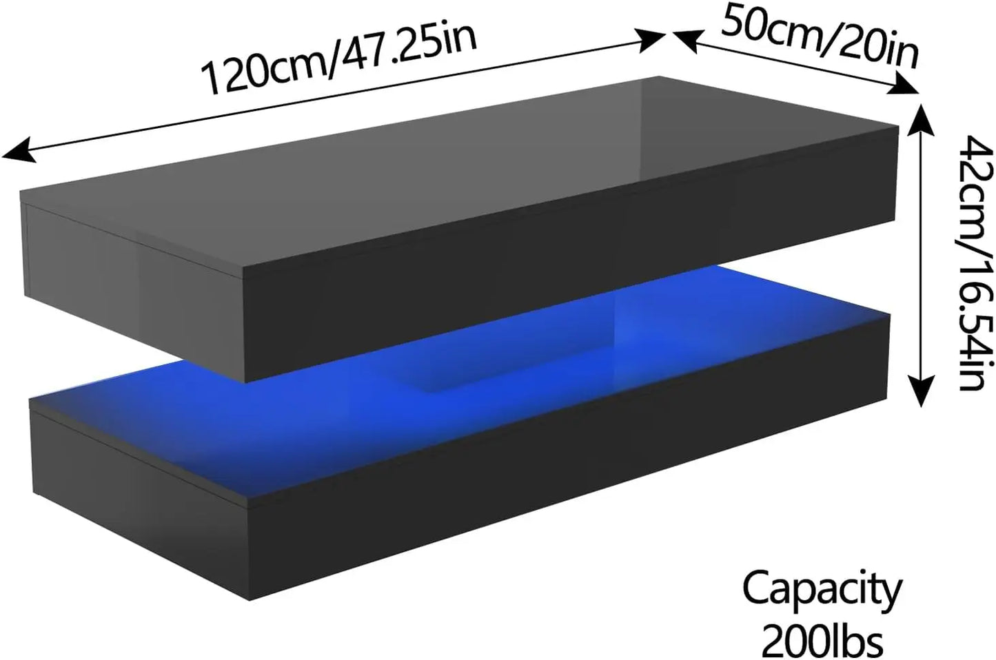 QiaoShiRen Modern LED Coffee Table With Two Storage Drawers