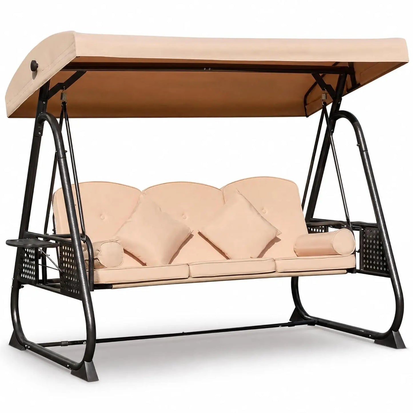 Outdoor Metal Patio Swing Chair With Canopy And Side Trays