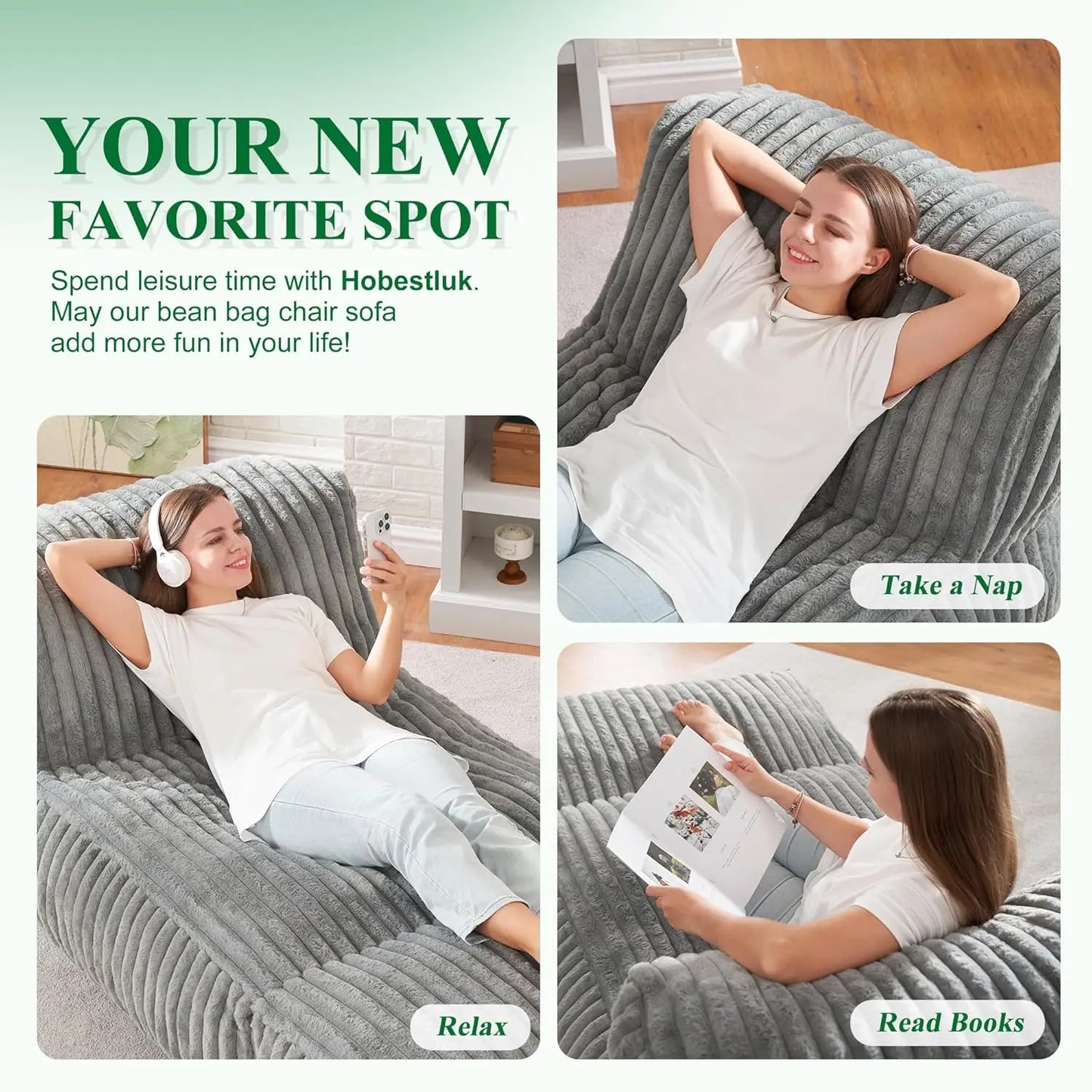 Bean Bag Lounger Chair With Memory Foam