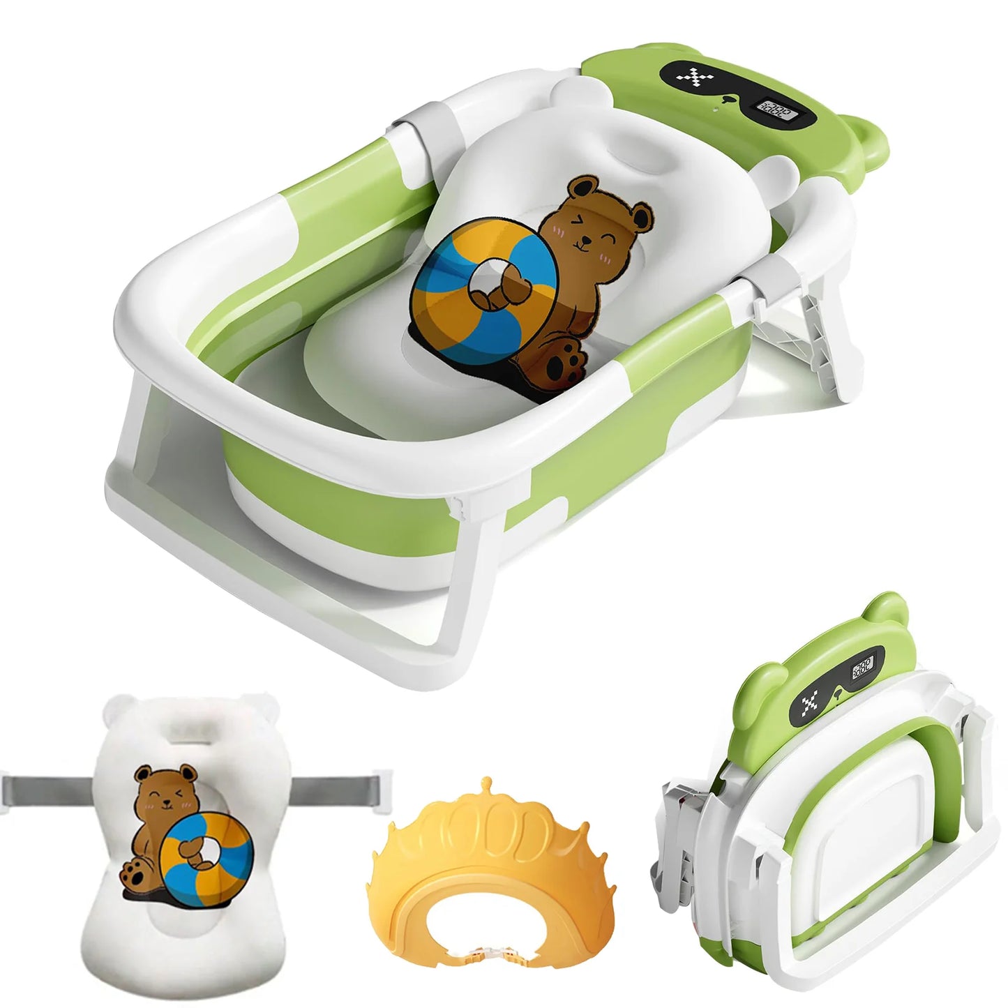 Baby Bath Tub With Cushion Thermometer Foldable Design
