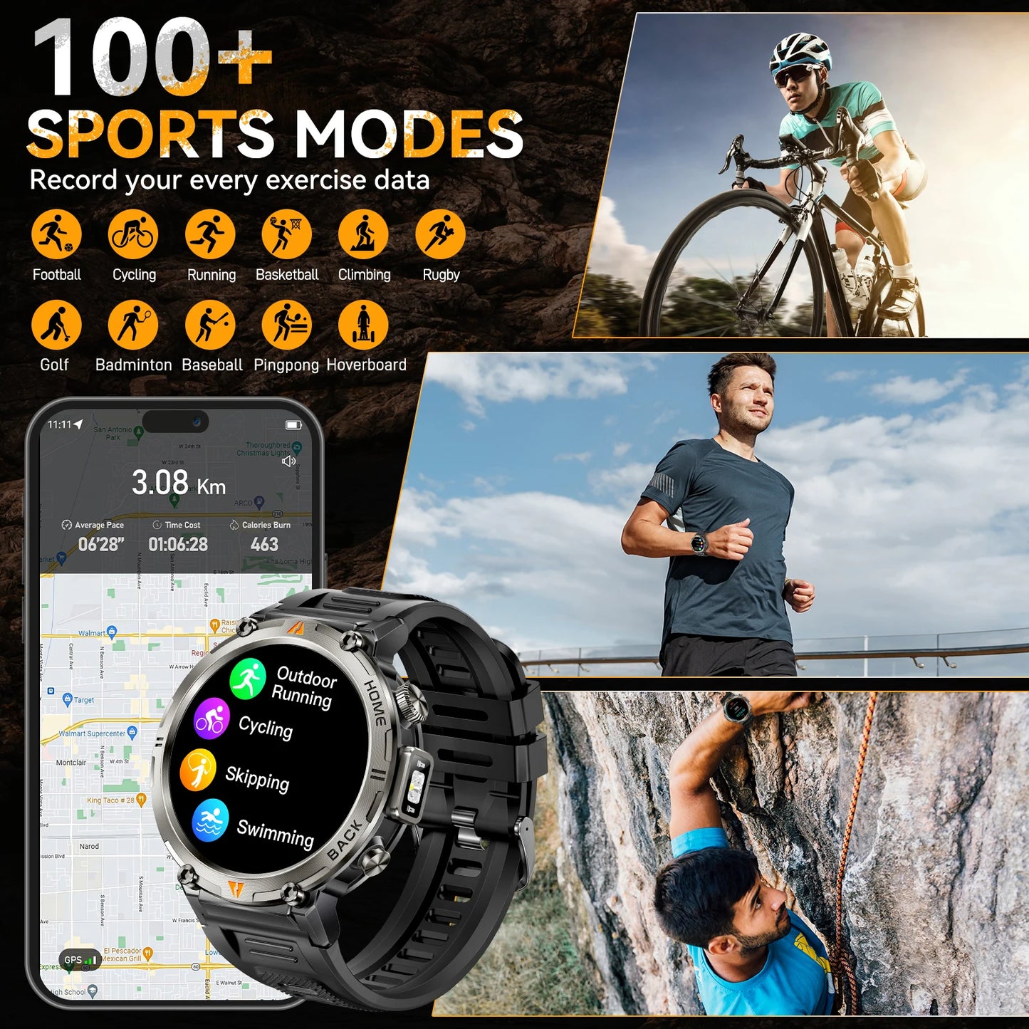 EIGIIS KE3 Smart Watch 3ATM Waterproof Health Monitor with Bluetooth