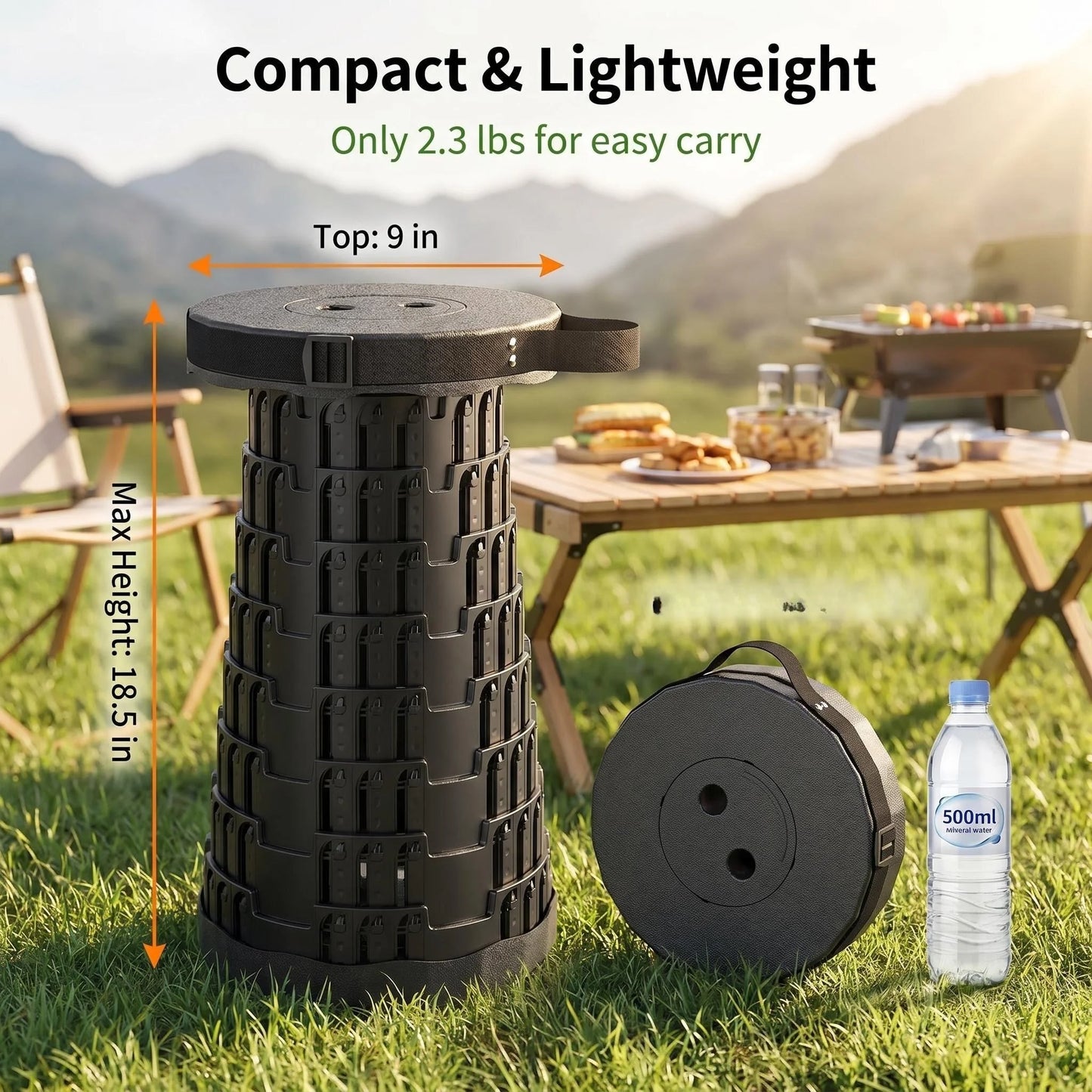 Adjustable Collapsible Camping Stool Portable Outdoor Seat For Hiking Fishing