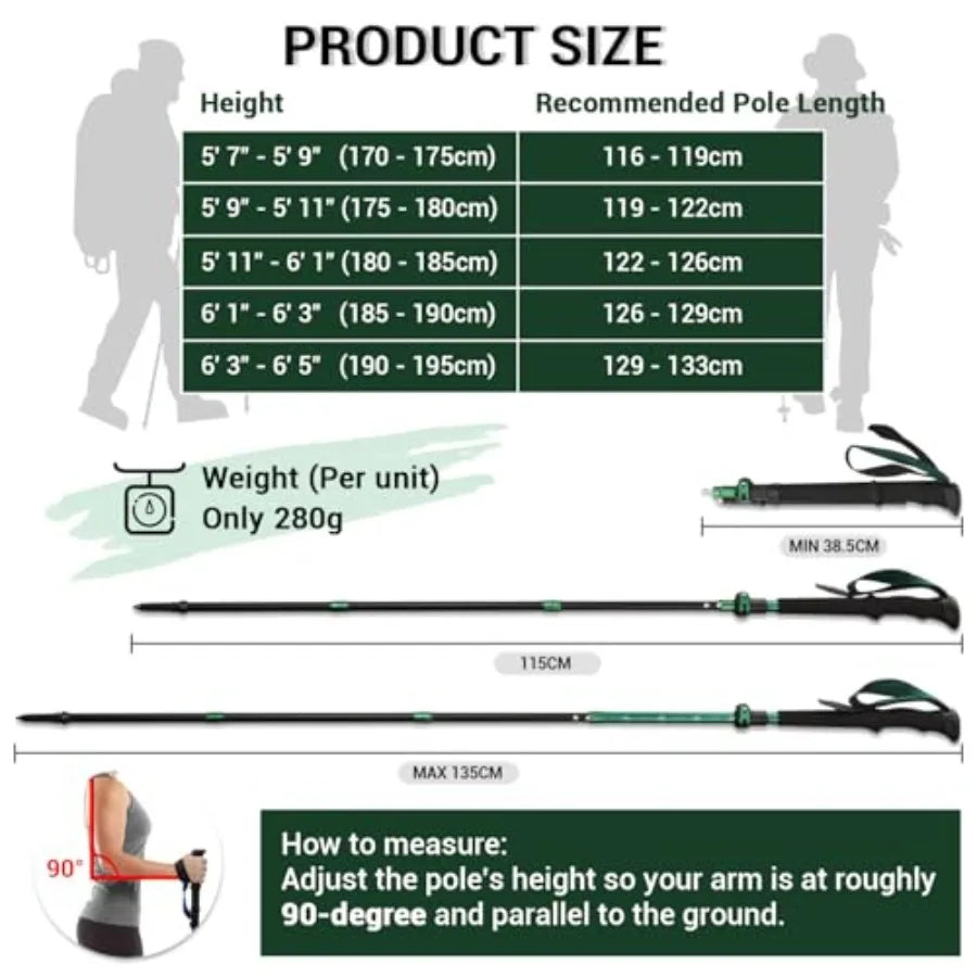 Collapsible Trekking Poles For Hiking With Extra Long Foam Handle