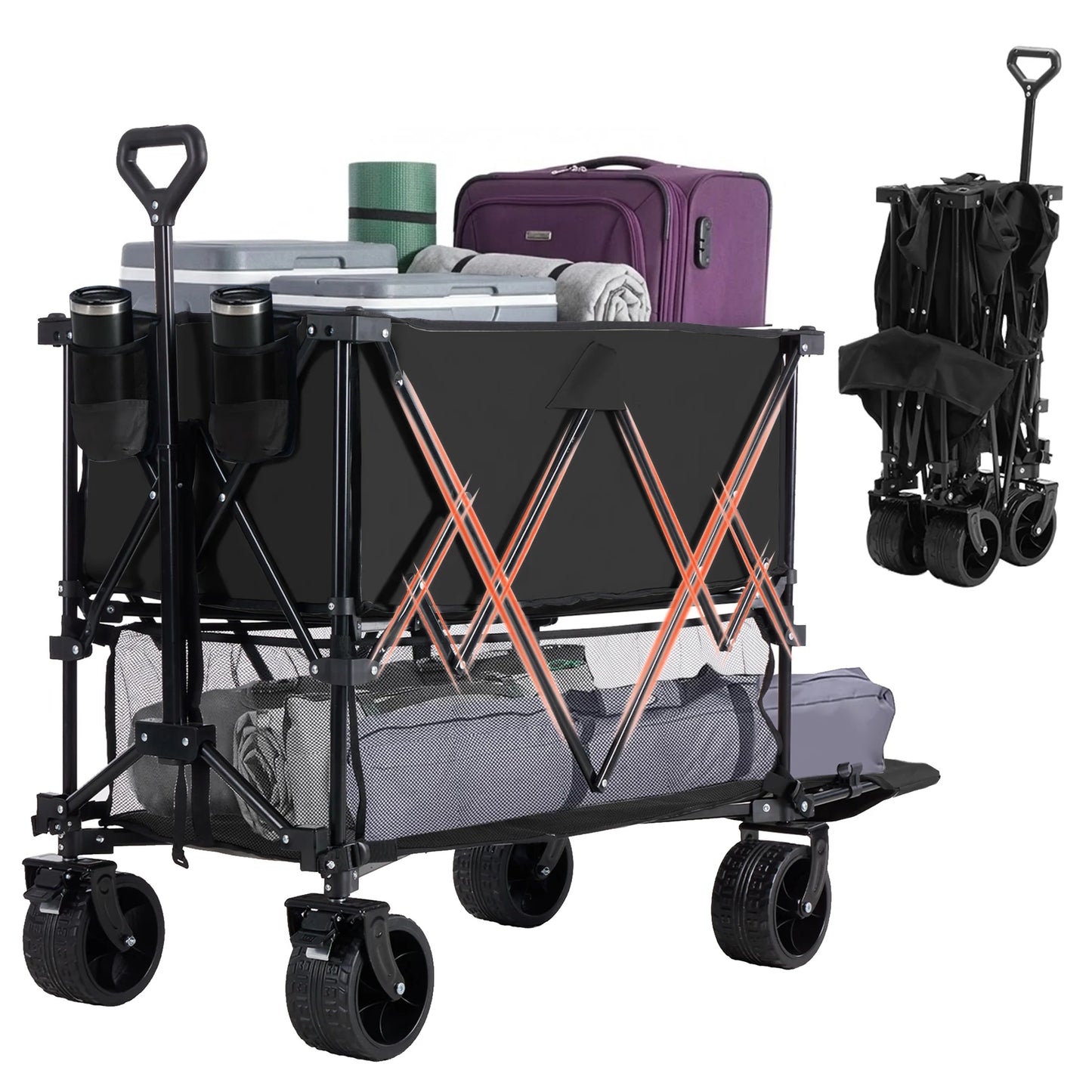JHK Finishes Double Decker Wagon Cart 440 Lb Capacity Foldable