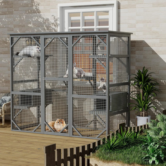 HiMISS Walk-In Catio Weather-Resistant Cedar Cat Enclosure With Locking Doors