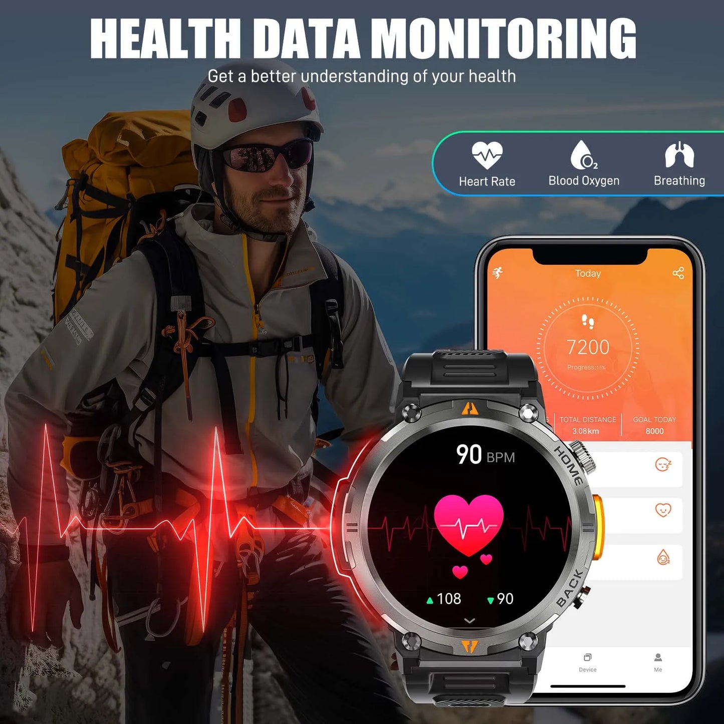 EIGIIS KE3 Bluetooth Smartwatch For Men Health Monitor