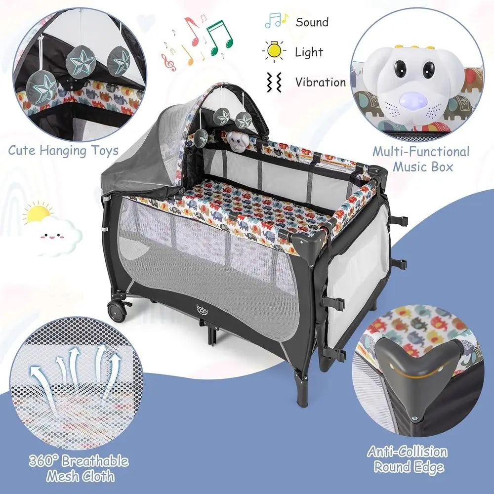 4 In 1 Portable Baby Playard Bassinet and Changing Table