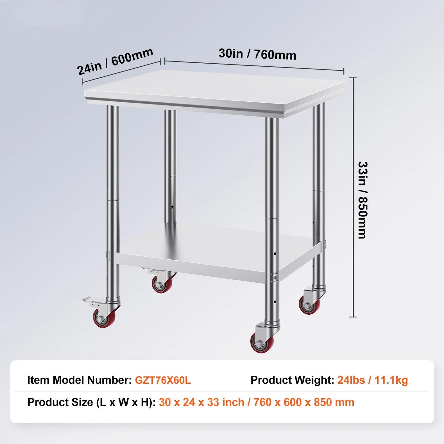 SucceBuy Stainless Steel Kitchen Work Table With Caster Wheels Commercial