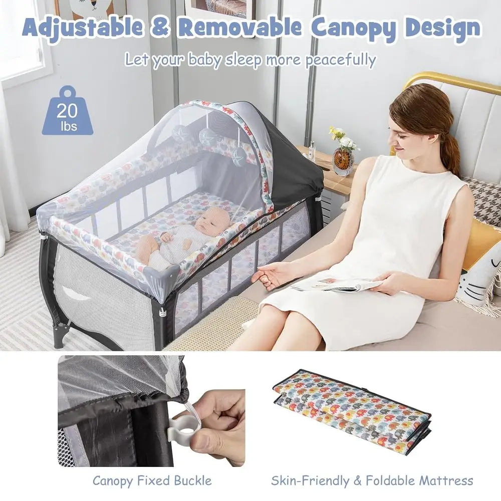 4 In 1 Portable Baby Playard Bassinet and Changing Table