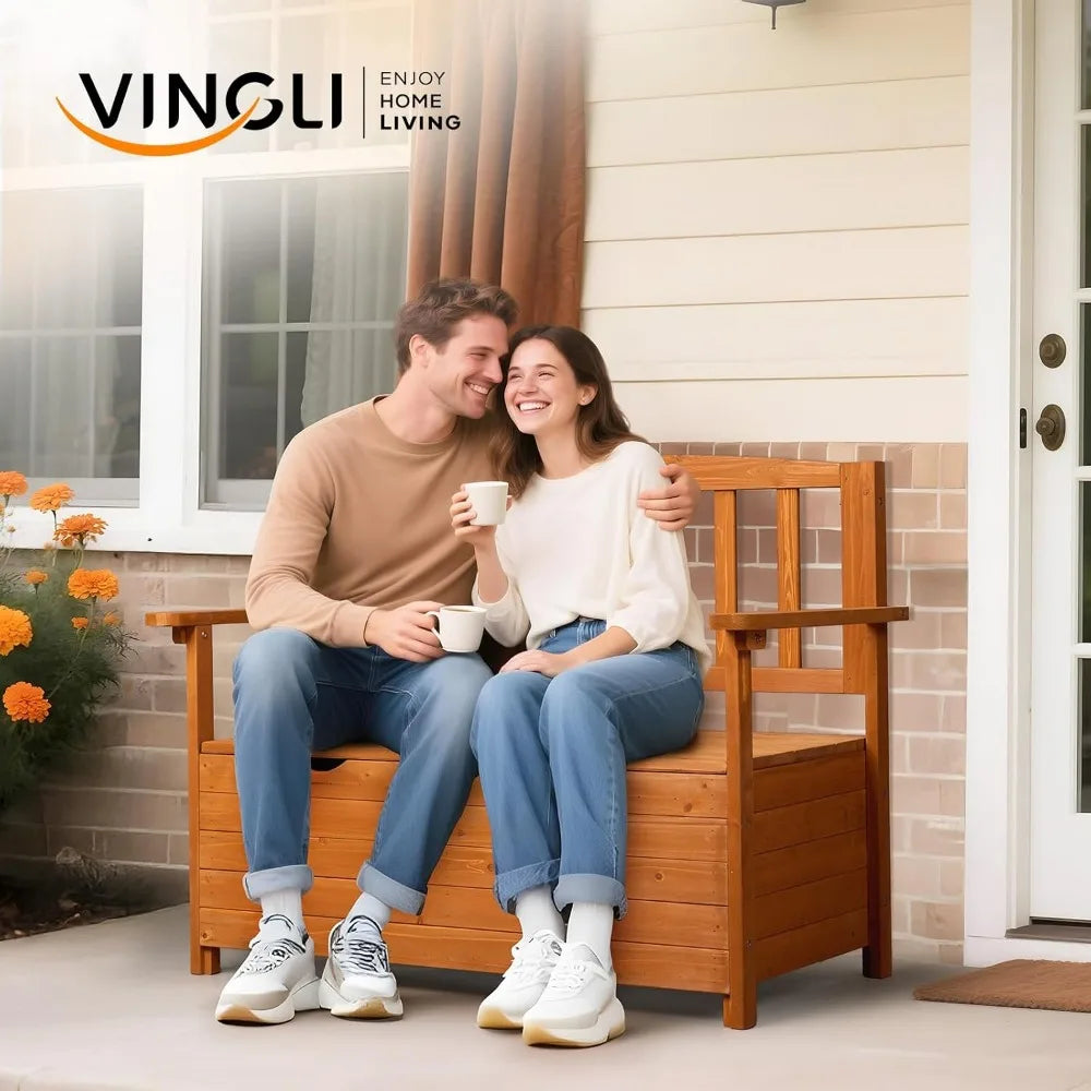 Outdoor Wood Storage Bench With Seating For Deck And Patio