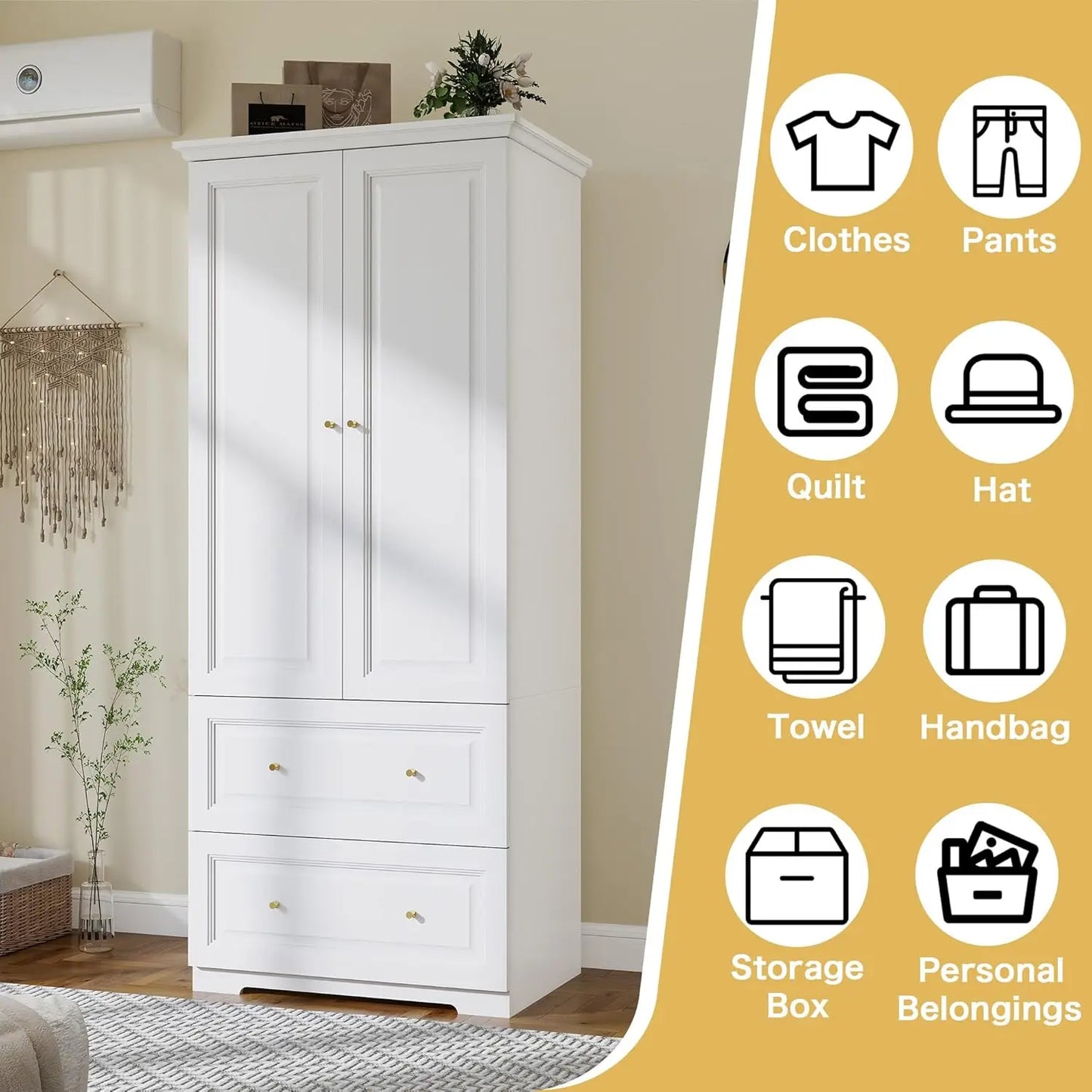 Engineered Wood Wardrobe Armoire With Two Doors And Drawers