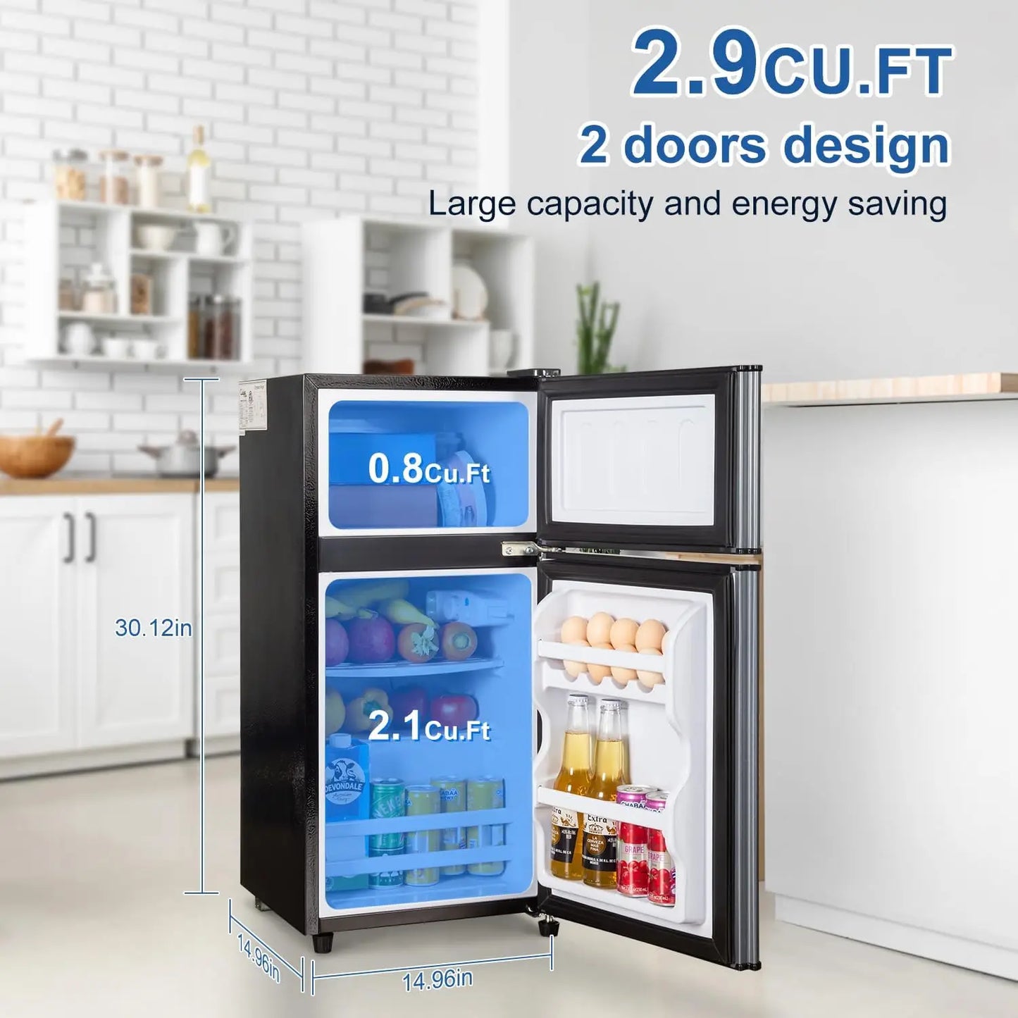 Krib Bling Mini Fridge With Freezer 2.9 Cu Ft Efficient