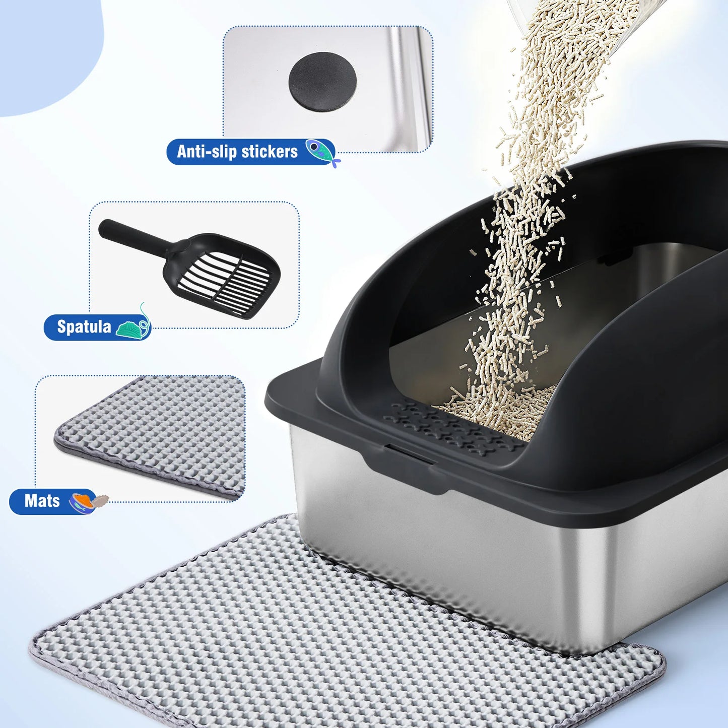 Stainless Steel Cat Litter Box With Lid Scoop Included