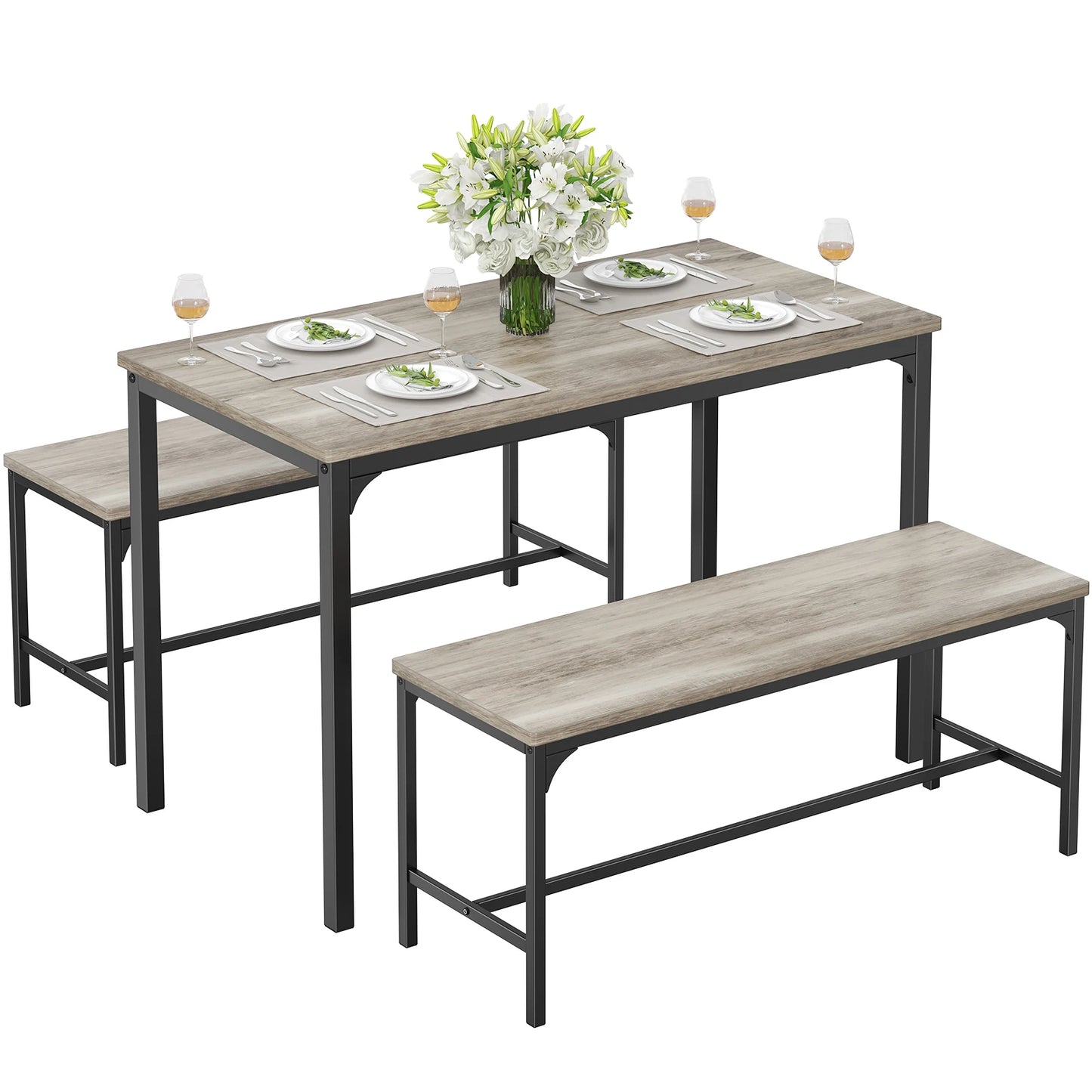 JHK 3-Piece Table And Chair Set With Metal Frame Furniture
