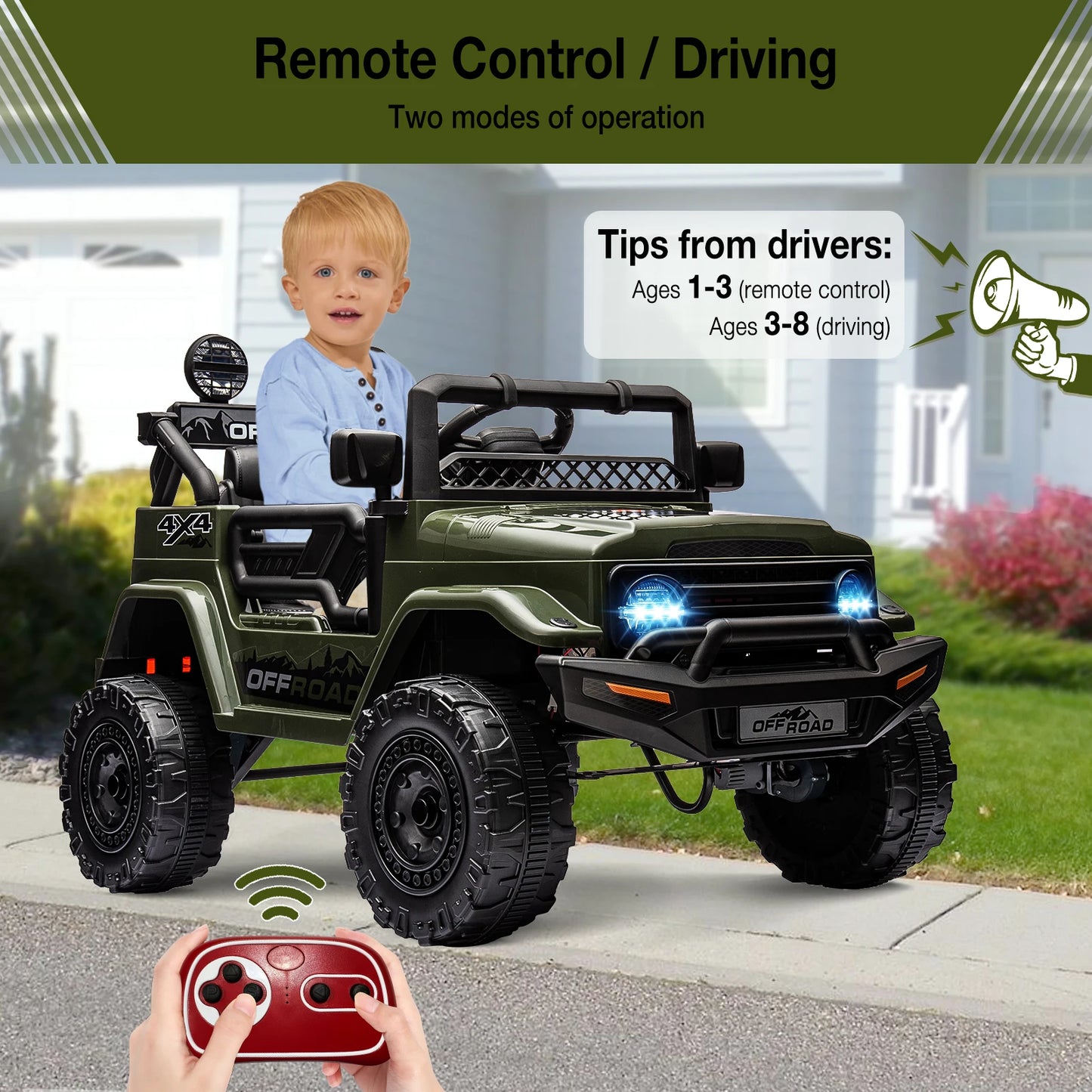 HiMISS 12V Kids Ride On Truck With Remote Control Bluetooth Lights