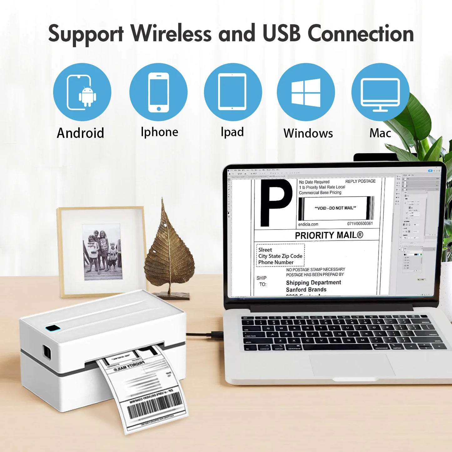 TakeYou Portable Thermal Label Printer 203DPI Bluetooth USB