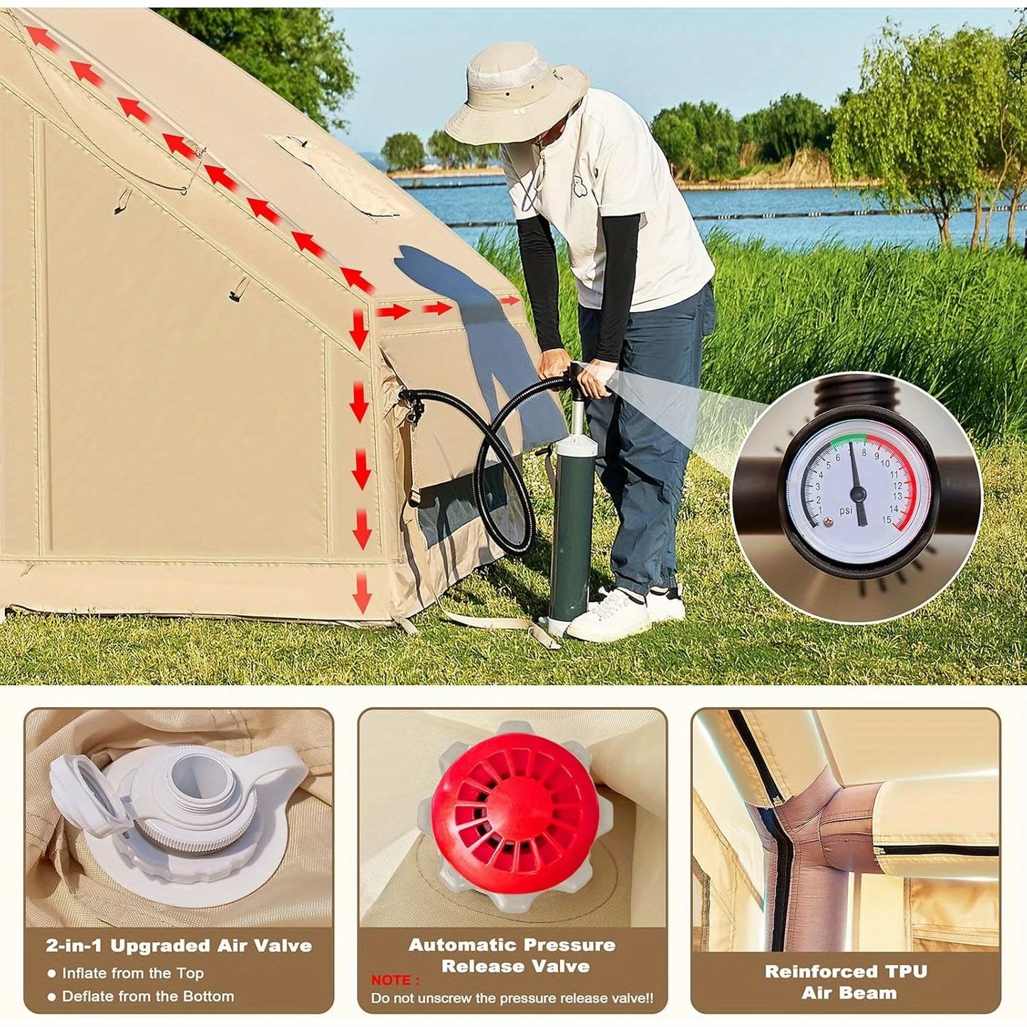 Inflatable Family Tent With Skylight Hand Pump And Chimney