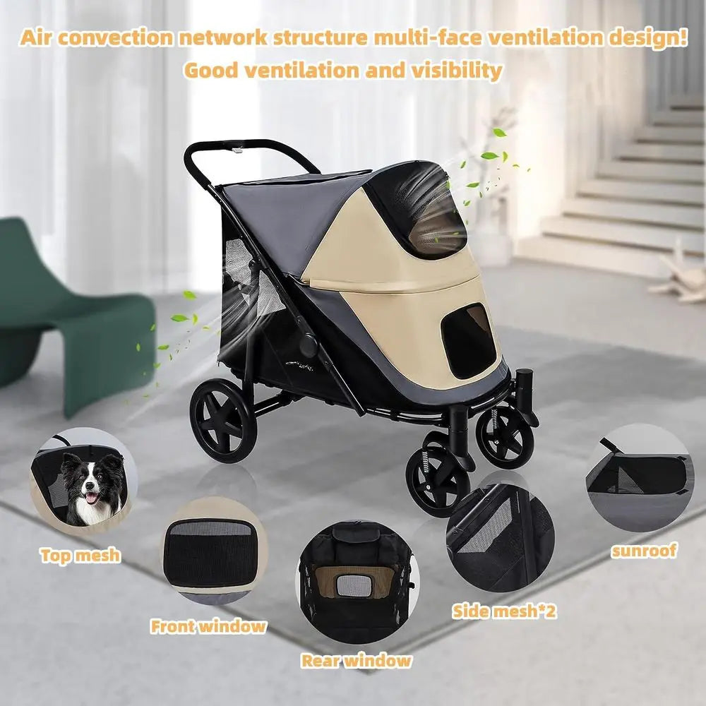 RBX One-Click Folding Dog Stroller For Two Dogs With Storage
