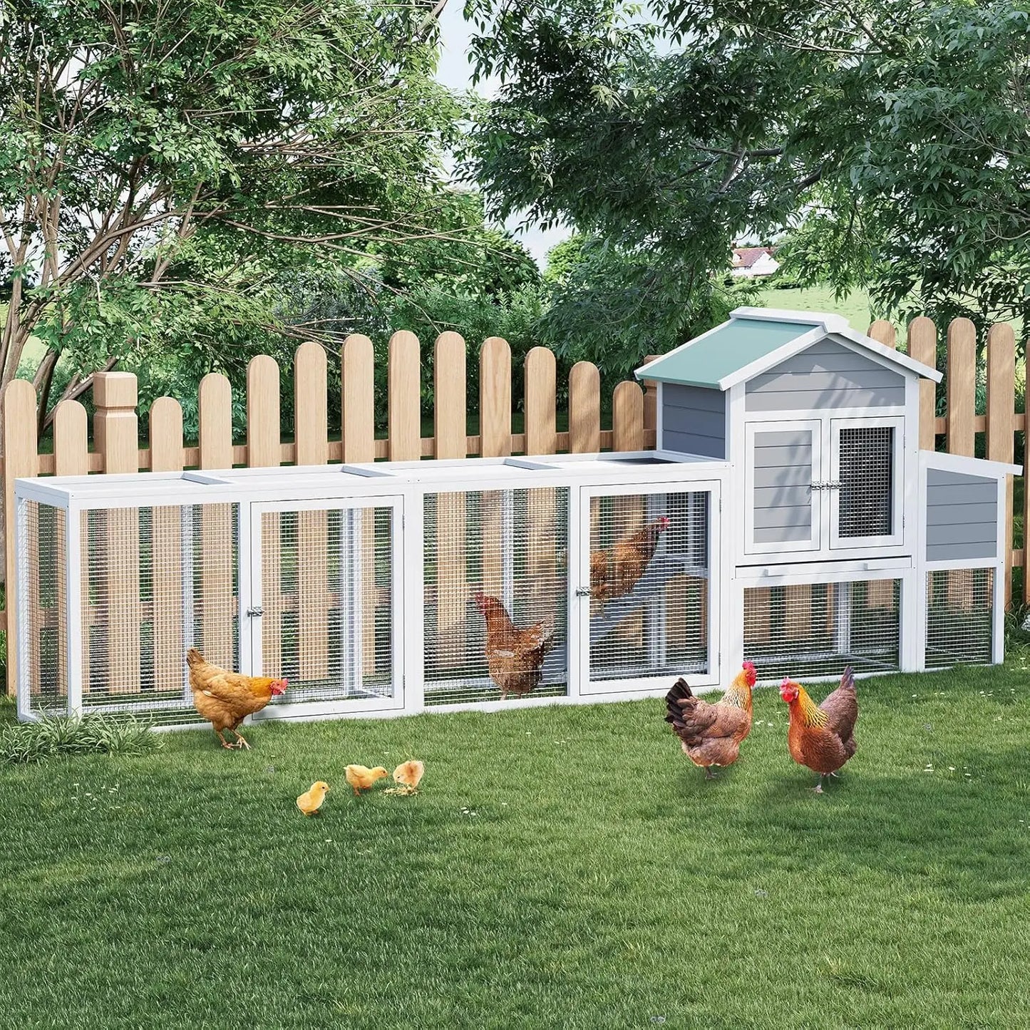 HiMISS Weatherproof Large Wooden Chicken Coop With Run for Poultry
