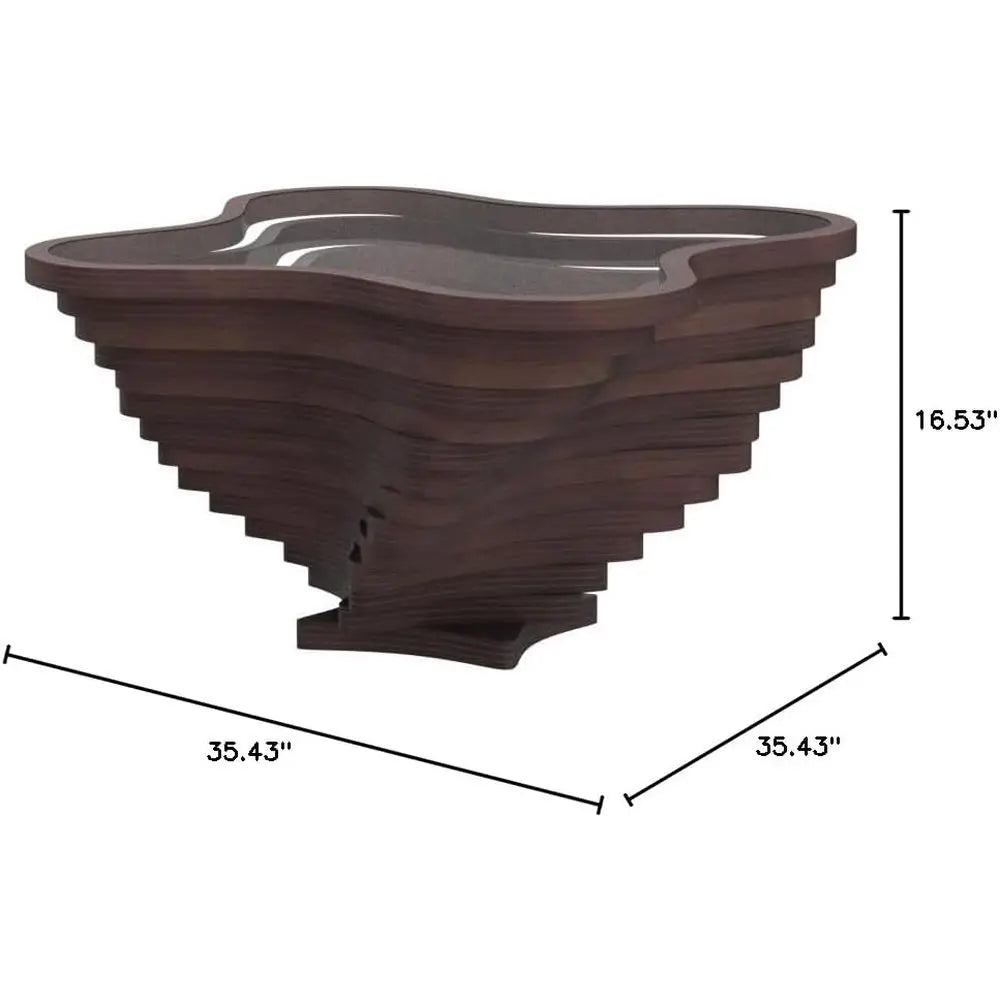 Contemporary Wave Coffee Table With Natural Walnut Veneer And Glass
