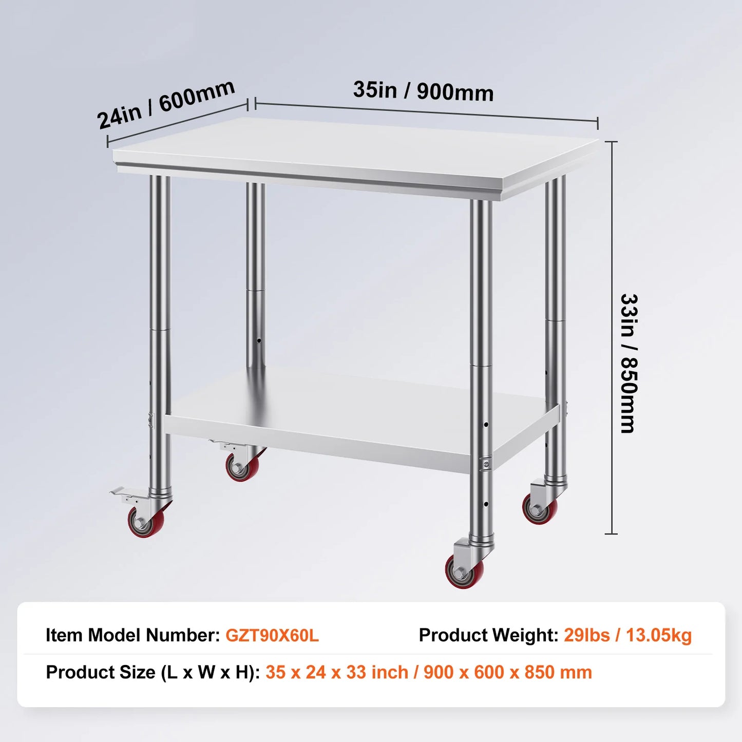 SucceBuy Stainless Steel Kitchen Work Table With Caster Wheels Commercial