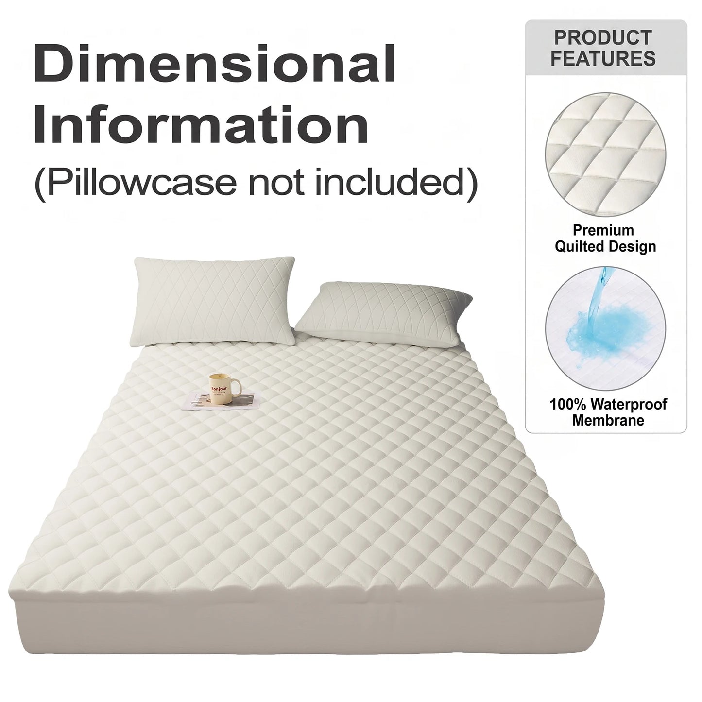 Waterproof Mattress Protector, Skin Friendly Quilted Cover With Deep Pocket