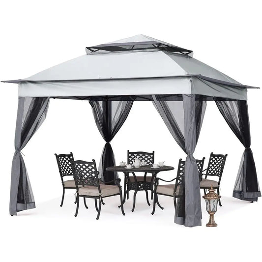 Patio Gazebo With Mesh Walls For Outdoor Shade And Privacy