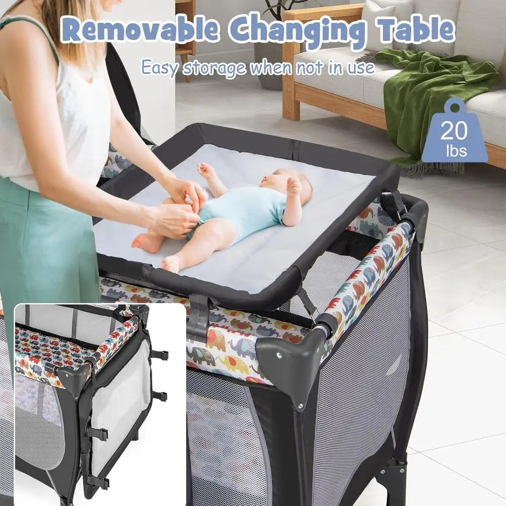 4 In 1 Portable Baby Playard Bassinet and Changing Table