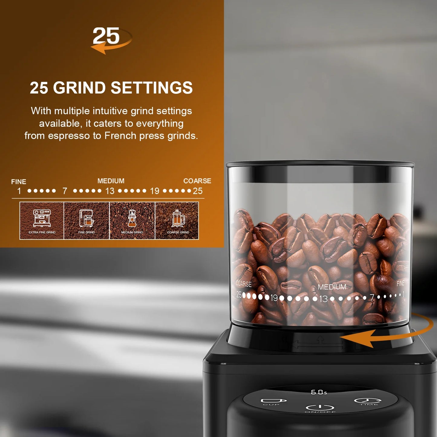 KIRAINAFLY Automatic Conical Burr Coffee Grinder With Touchscreen