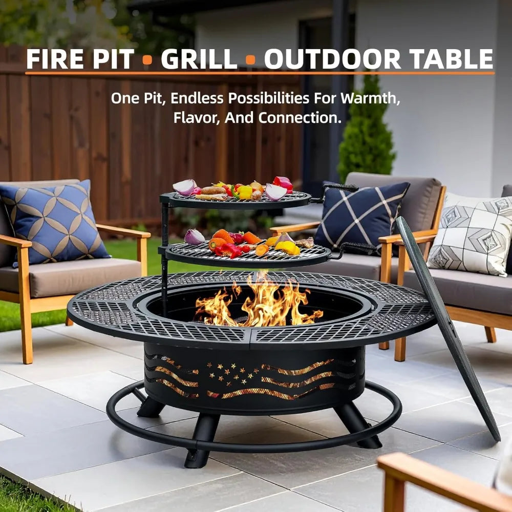 Panovue Outdoor Steel Fire Pit With Double Cooking Grates