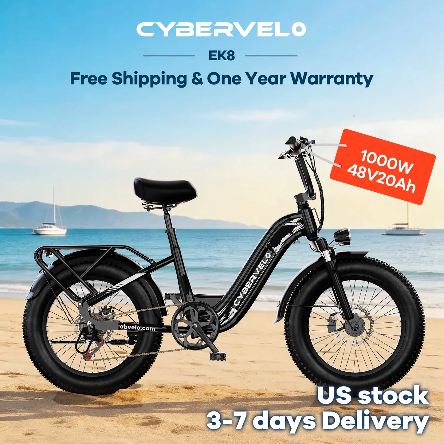 CYBERVELO EK8 Off-Road Electric Bike 1000W Peak 7-Speed 80-Mile Range