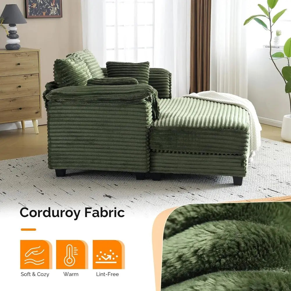 Oversized Corduroy Chaise Lounge Chair With Pillows For Living Room