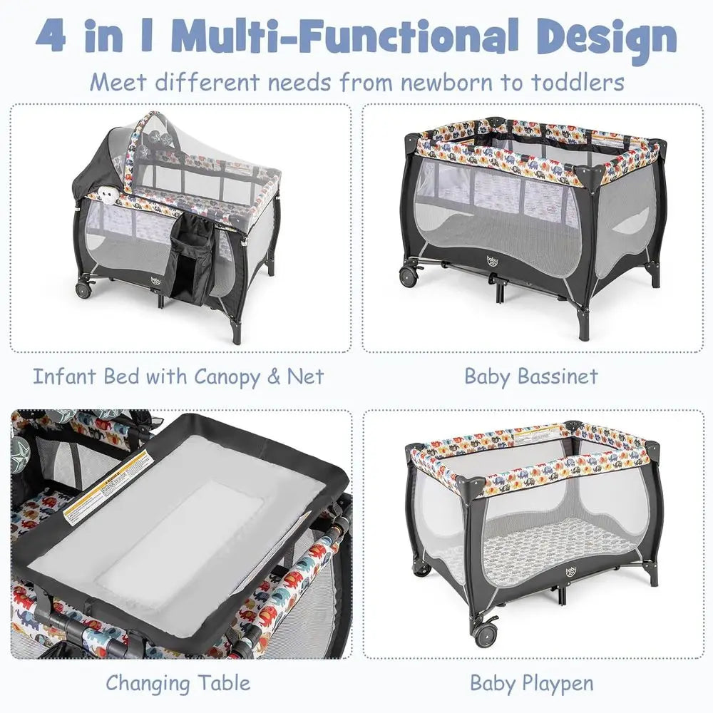4 In 1 Portable Baby Playard Bassinet and Changing Table